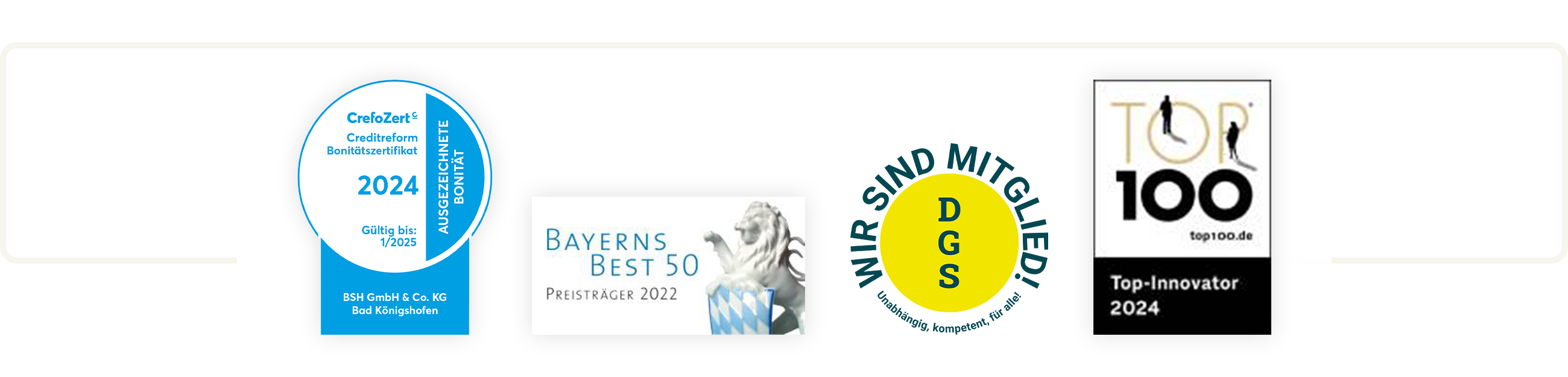 Auszeichnungen BSH: Crefozert, Bayerns Best 50 von 2022, DGS, TOP 100