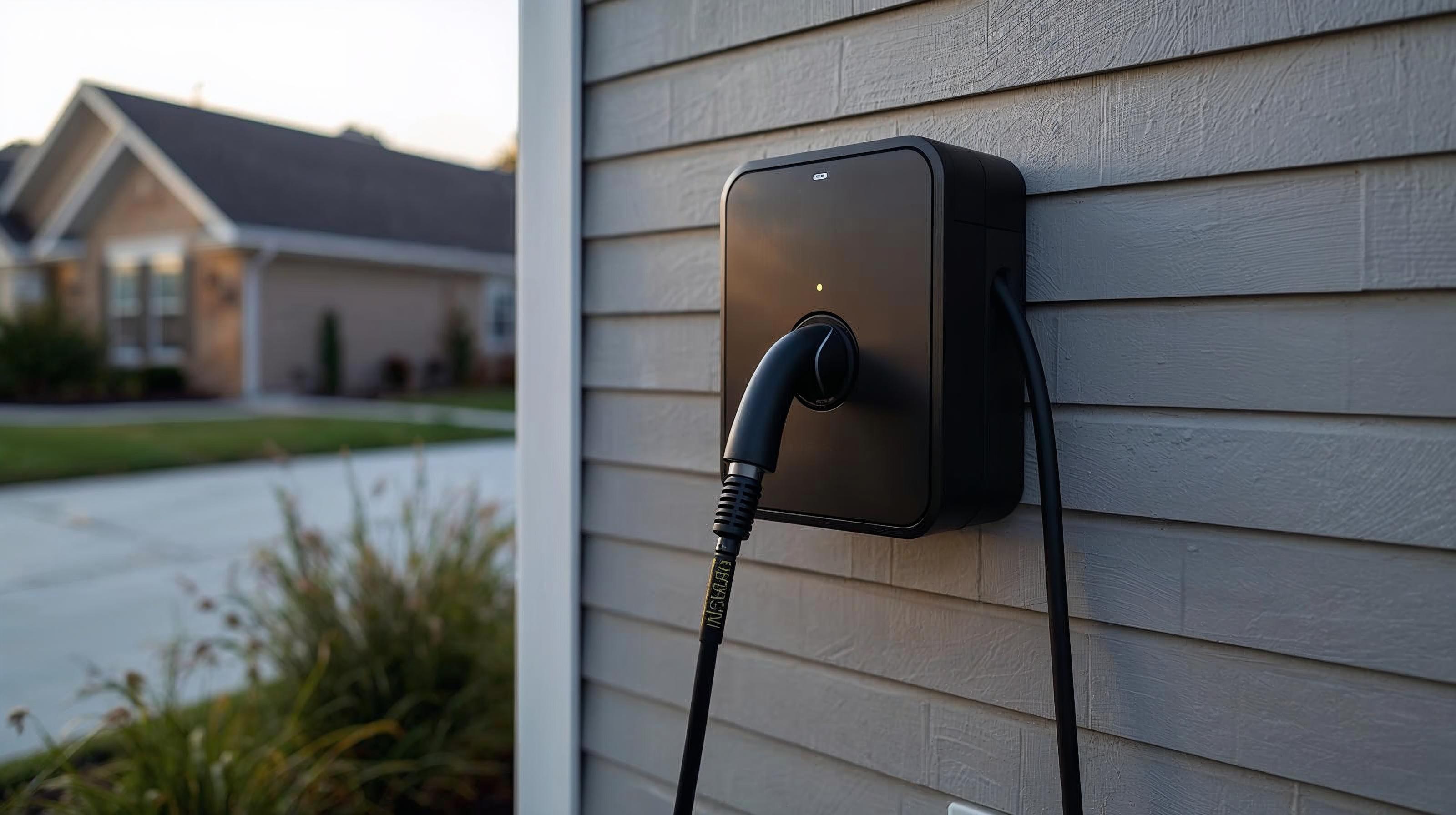 Wallbox zum Laden eines Elektroautos an der Außenwand eines Hauses.